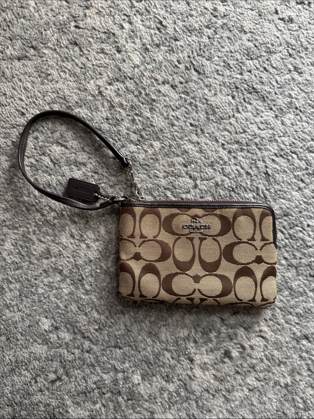 Coach Brown and Tan Logo Wristlet